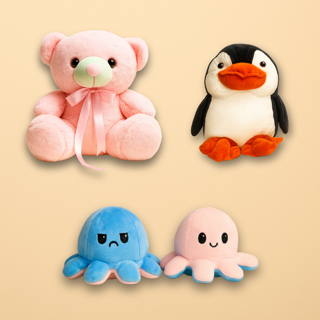 Gift of Love (Pink Teddy + Penguin + Octopus)