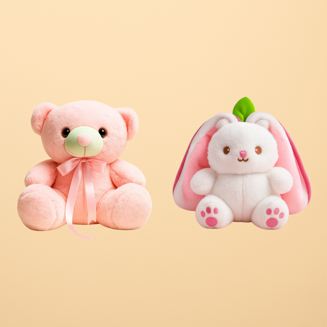 Love & Hugs Pack (Pink Teddy + Strawberry Bunny)